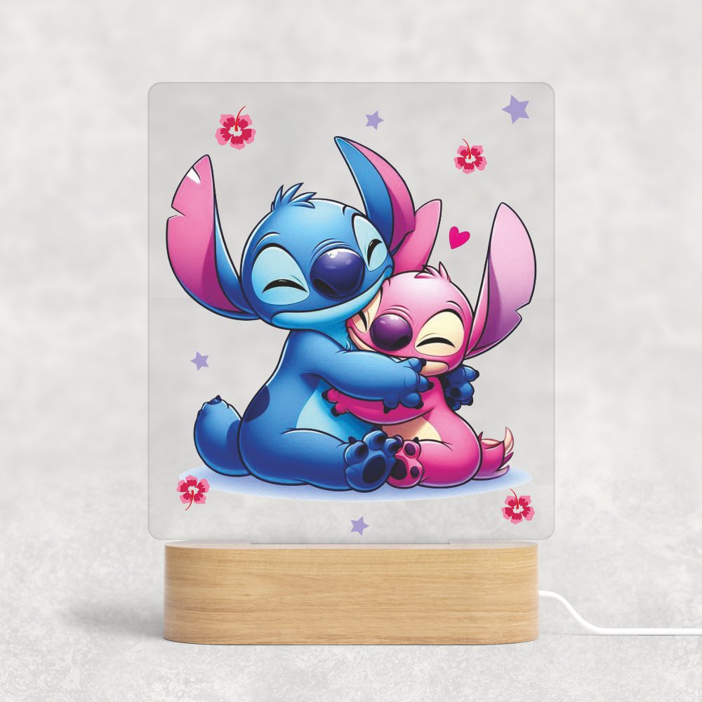 Φωτιστικό Με Ξύλινη Βάση Stitch & Angel